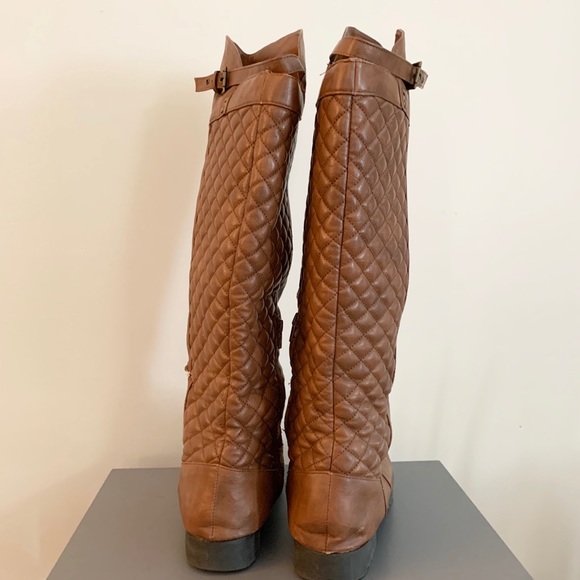 Brown Tall Quilted Pattern Top Buckle Boots - Picture 4 of 5